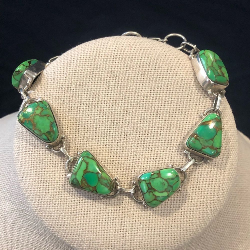 Mohave Lime Green Copper Infused Turquoise and Sterling Silver 925 Bracelet